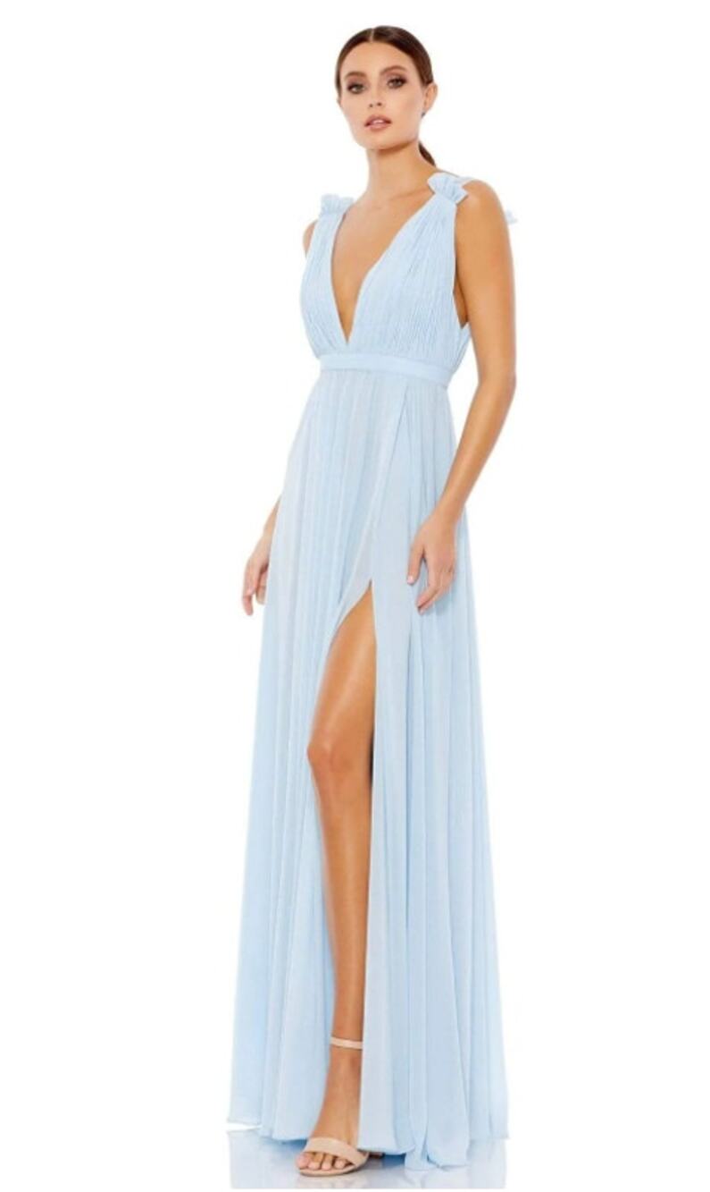 NEW NWT Ieena Mac Duggal 55321 Chiffon Gown Mist Blue Ruched Formal Women Size 0